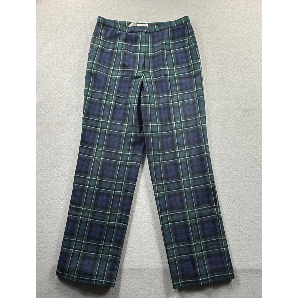 Pendleton Pants Womens 14 Green Tartan Plaid Wool Lined Dress Straight Vintage